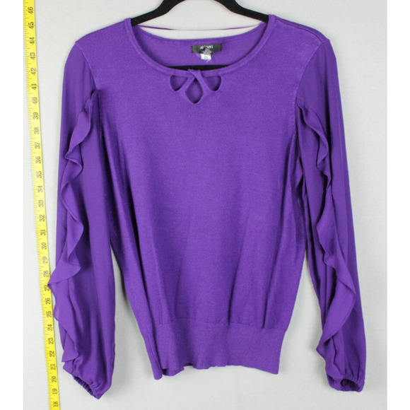 Alfani Petite Purple Knit Sweater PM w/Ruffled Silky Sleeves - Picture 1 of 6